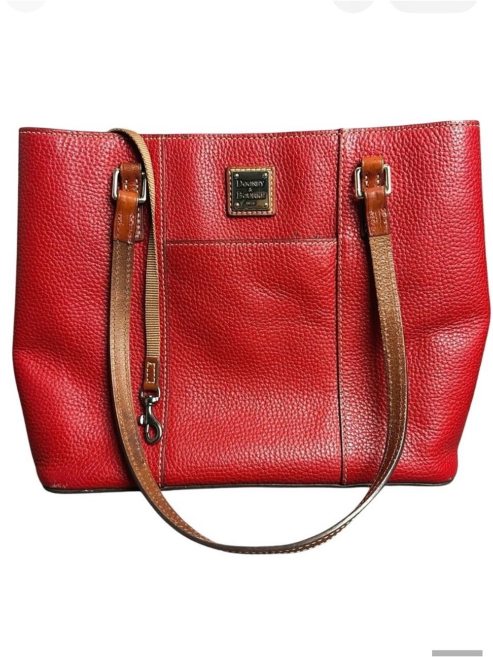 Dooney & Bourke Red Pebbled Leather Tote with Brown Handles